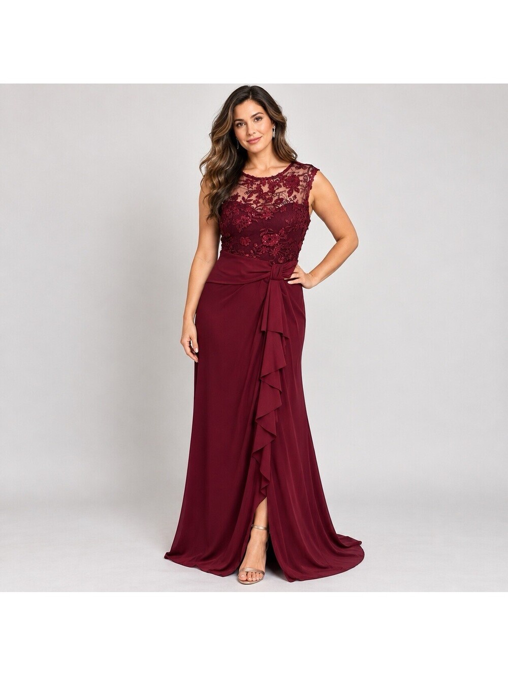 Marina Burgundy Sequin Embroidered Maxi Gown 14 Formal Evening Mother of Bride